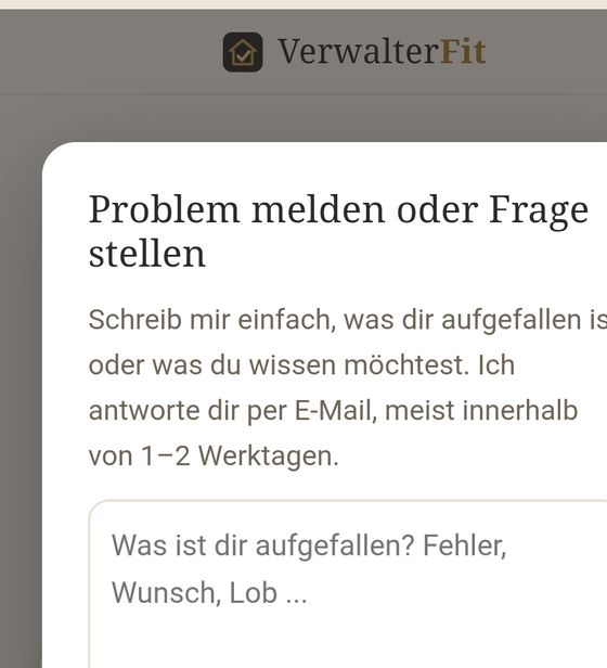 Maske „Problem melden oder Frage stellen“ mit Textfeld
